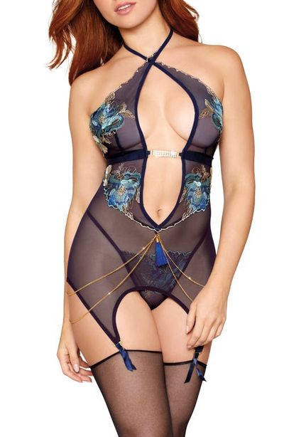 Dreamgirl Dreamgirl Floral Embroidered Basque & G-String Set