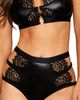 Dreamgirl Dreamgirl Strappy Eyelash Lace Trim Faux Leather Bralette & Panties Set - 3