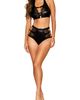 Dreamgirl Dreamgirl Strappy Eyelash Lace Trim Faux Leather Bralette & Panties Set - 4