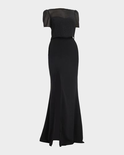 Dress the Population Black Label Amanda Chiffon-Draped Mermaid Gown
