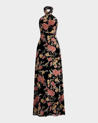 Dress the Population Black Label Brighton Velvet Floral Halter Maxi Dress