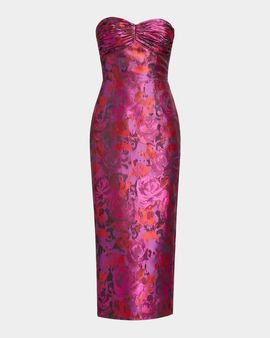 Dress the Population Black Label Dalia Strapless Floral-Print Midi Dress