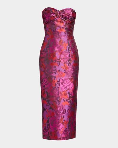 Dress the Population Black Label Dalia Strapless Floral-Print Midi Dress