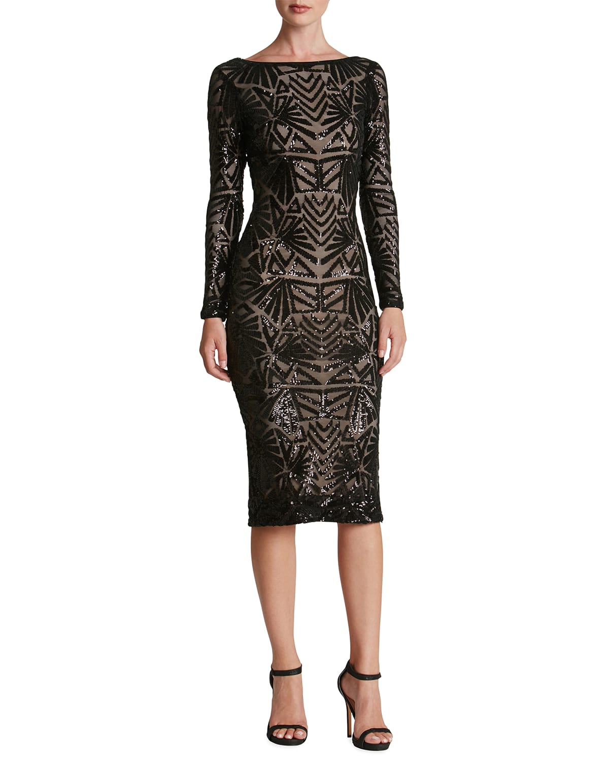 Dress the Population Black Label Emery Sequined Long-Sleeve Bodycon Dress