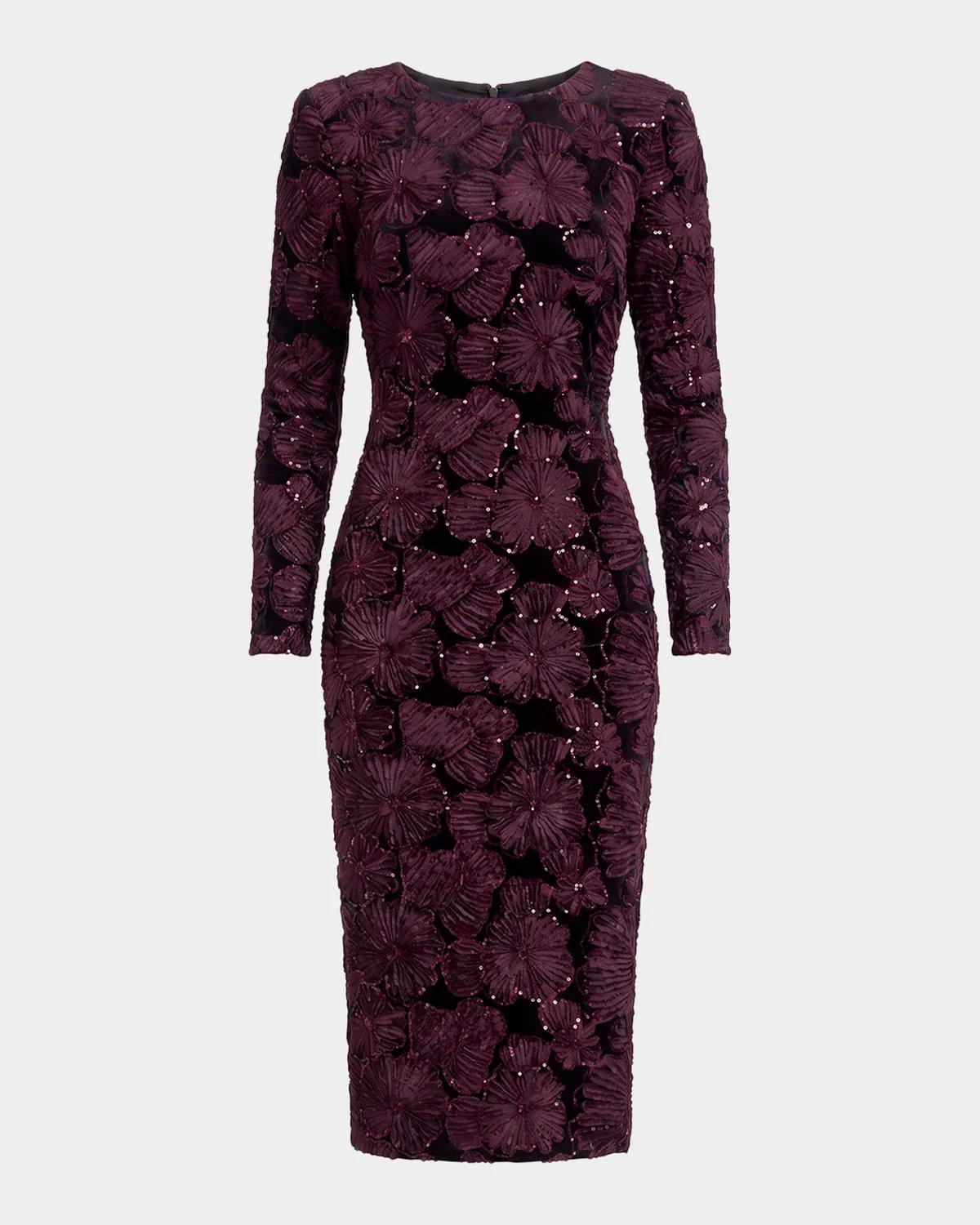 Dress the Population Black Label Emmalyn Sequin Floral-Appliqué Body-Con Midi Dress