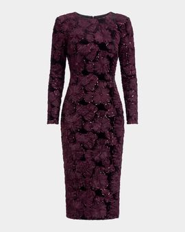 Dress the Population Black Label Emmalyn Sequin Floral-Appliqué Body-Con Midi Dress
