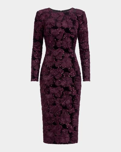 Dress the Population Black Label Emmalyn Sequin Floral-Appliqué Body-Con Midi Dress