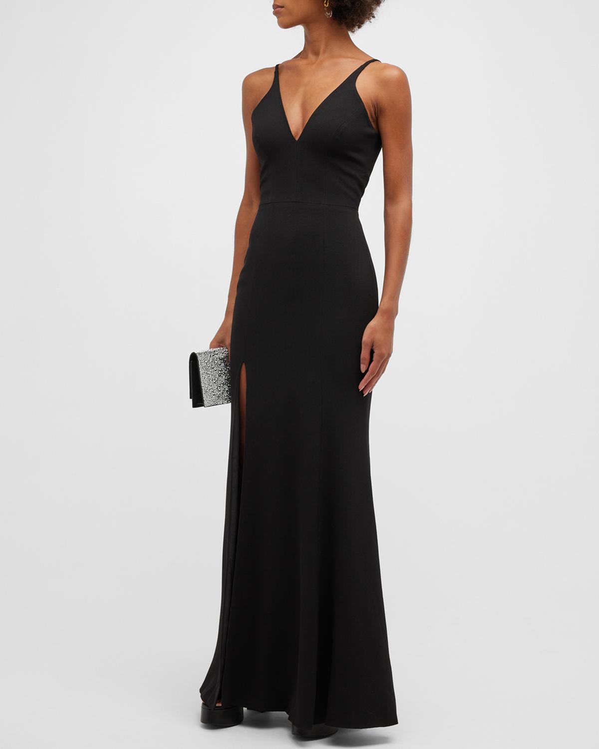 Dress the Population Black Label Iris Crepe Plunge Gown