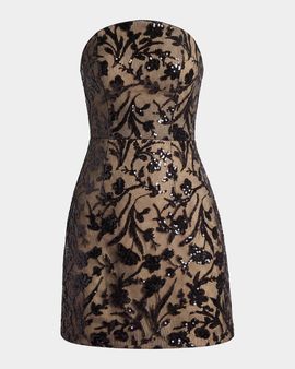 Dress the Population Black Label Maisie Sequined Mesh Strapless Mini Dress