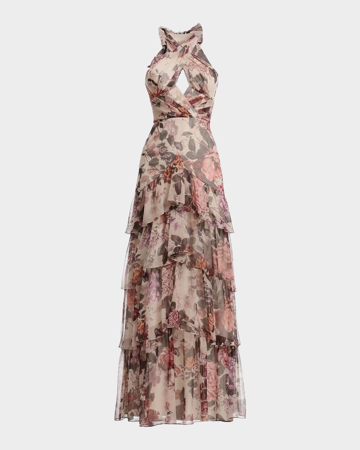Dress the Population Black Label Maya Floral Tiered Halter Maxi Dress