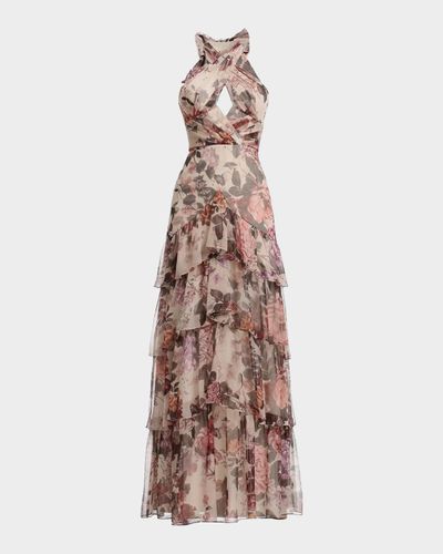Dress the Population Black Label Maya Floral Tiered Halter Maxi Dress