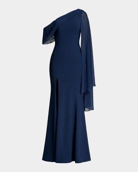 Dress the Population Black Label Sera Asymmetric Crepe Gown