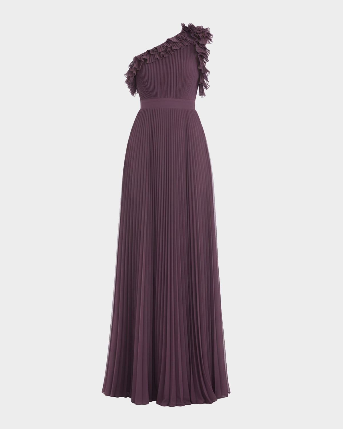Dress the Population Black Label Vida Pleated One-Shoulder Chiffon Gown