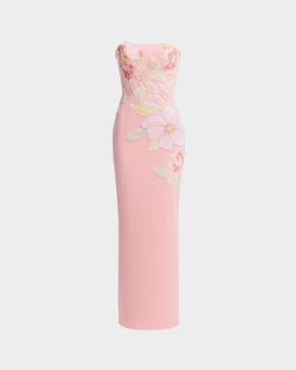 Dress the Population Black Label Viviana Floral Applique Crepe Column Gown