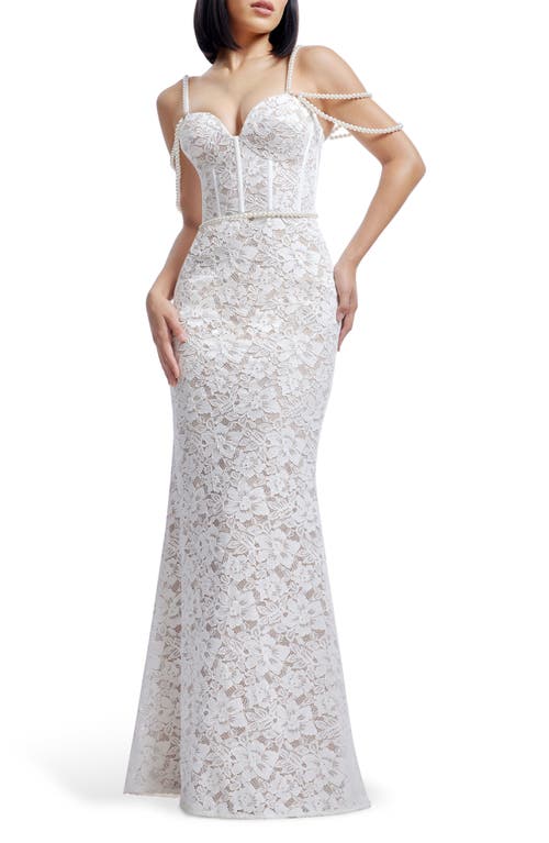 Dress the Population Dress the Population Antoinette Faux Pearl Lace Mermaid Gown
