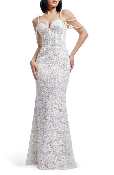 Dress the Population Dress the Population Antoinette Faux Pearl Lace Mermaid Gown