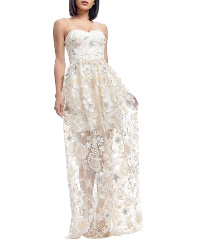 Dress The Population Dress the Population Audrina Strapless Sweetheart 3D Floral Applique Sheer Overlay Gown