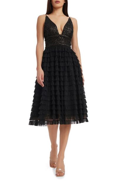 Dress the Population Dress the Population Becca Sequin & Tulle Tiered Dress