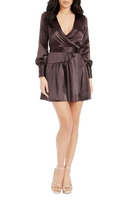 Dress the Population Dress the Population Darla Wrap Front Long Sleeve Satin Minidress