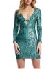 Dress The Population Dress the Population Dayton Long Sleeve Plunge V-Neck Sequin Tie Mini Dress - 3