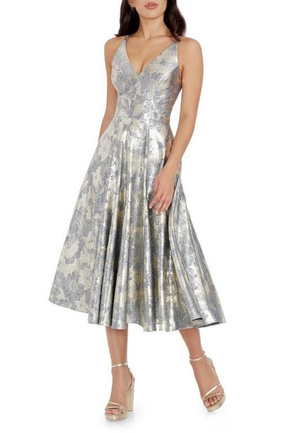 Dress the Population Dress the Population Delilah Metallic Floral Fit & Flare Midi Dress