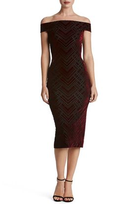 Dress the Population Dress the Population Eden Geo Print Velvet Off the Shoulder Dress