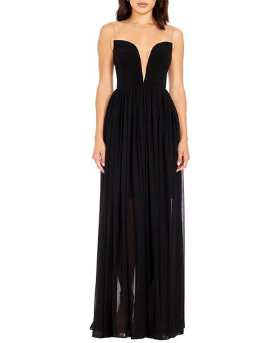 Dress The Population Dress the Population Eleanor Illusion Neck Plunge Bustier Chiffon Gown