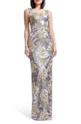 Dress the Population Dress the Population Goldie Embroidered Flower & Sequin Column Gown