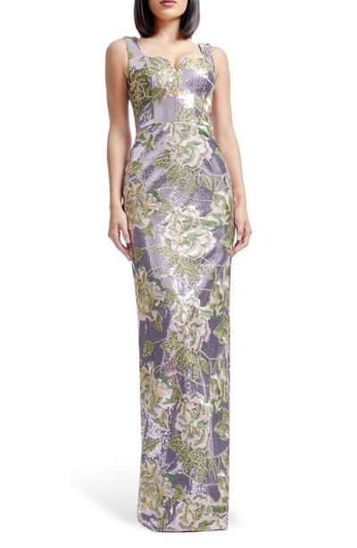 Dress the Population Dress the Population Goldie Embroidered Flower & Sequin Column Gown