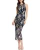 Dress The Population Dress the Population Helena Bateau Neck Floral Embroidered Sheer Overlay Midi Dress - 1