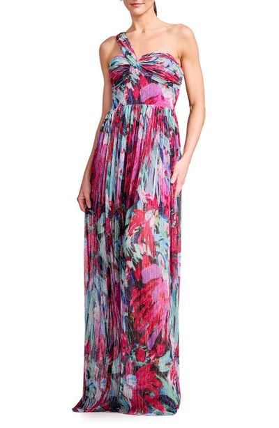 dress the population idalia one shoulder floral maxi dress Idalia Metalllic Abstract Floral Print One-Shoulder Gown (Women)
