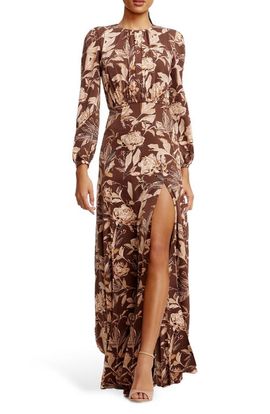dress the population angelina Dress The Population Angelina Floral Embroidery Long Sleeve Gown In Beige