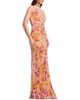 Dress The Population Dress the Population Jordan Plunge Neck Floral Print Ruched High Slit Gown - 5