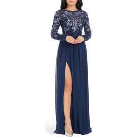 Dress the Population Dress the Population Marth Sequin Long Sleeve Chiffon Gown