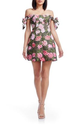 Dress the Population Dress the Population Meris Floral Embroidered Off the Shoulder Minidress