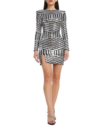 Dress The Population Dress the Population Nathalia Long Sleeve Geometric Sequin Stripe Mini Dress