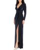 Dress The Population Dress the Population Shania Long Sleeve V-Neck Metallic Wrap High Slit Gown - 2