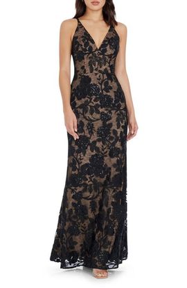 Dress the Population Dress the Population Sharon Floral Sequin Sleeveless Mermaid Gown