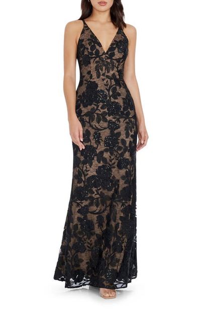 Dress the Population Dress the Population Sharon Floral Sequin Sleeveless Mermaid Gown