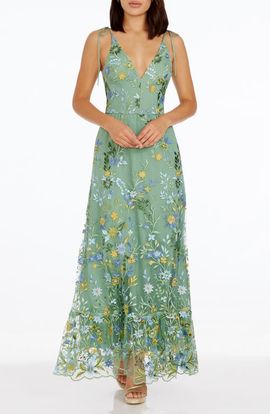 Dress the Population Dress the Population Sunny Embroidered Floral A-Line Gown