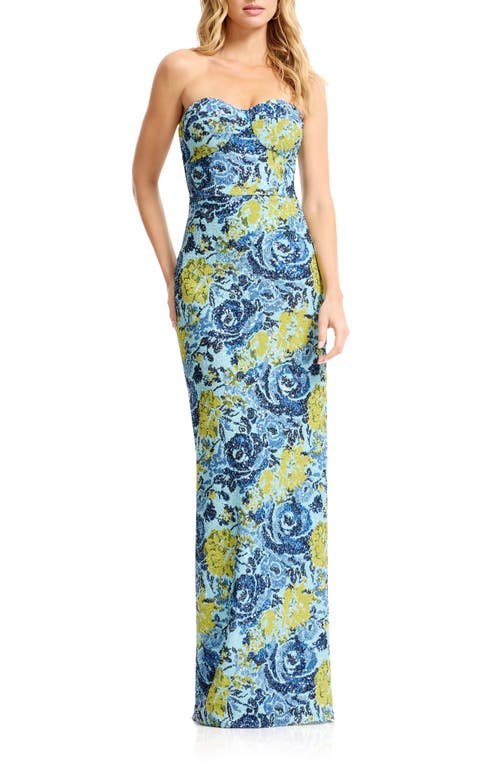 Dress the Population Dress the Population Vada Beaded Floral Strapless Column Gown