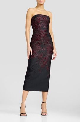 Dress the Population Dress the Population Viviana Metallic Floral Strapless Sheath Cocktail Dress