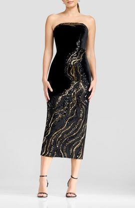 Dress the Population Dress the Population Viviana Sequin Velvet Cocktail Midi Dress
