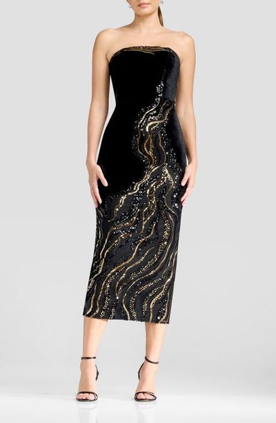 Dress the Population Dress the Population Viviana Sequin Velvet Cocktail Midi Dress