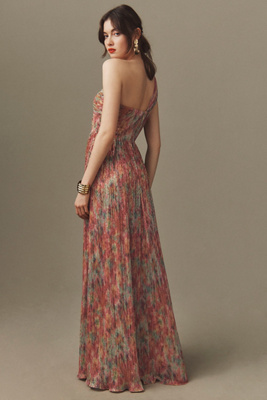 open lace back dress Elianna One Shoulder Satin Maxi Dress main image 1