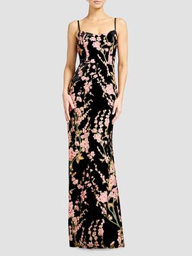 Dress The Population Women's Giovanna Floral Velvet Gown