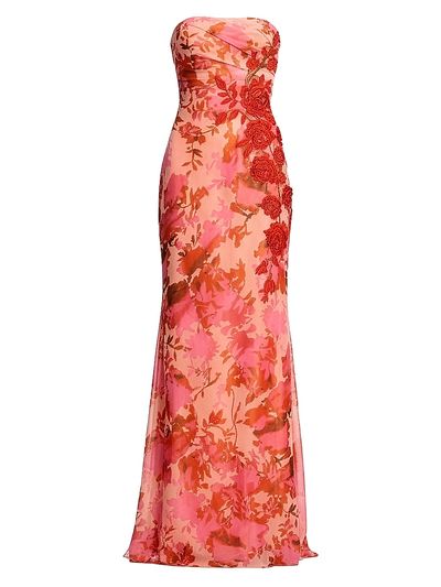 Dress The Population Women's Kinley Floral Strapless Gown