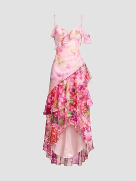 Dress The Population Women's Lumi Ruffled Floral High-Low Dress