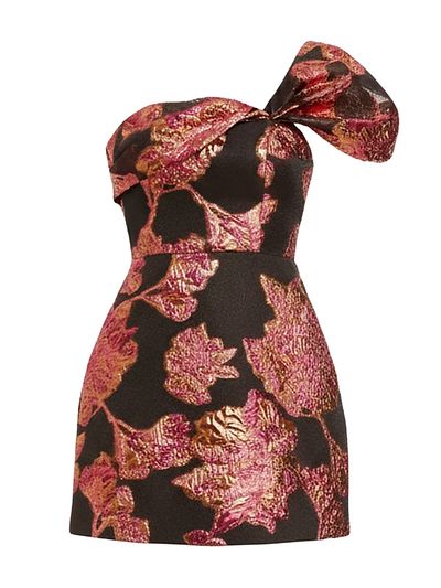 Dress The Population Women's Olive One-Shoulder Brocade Minidress