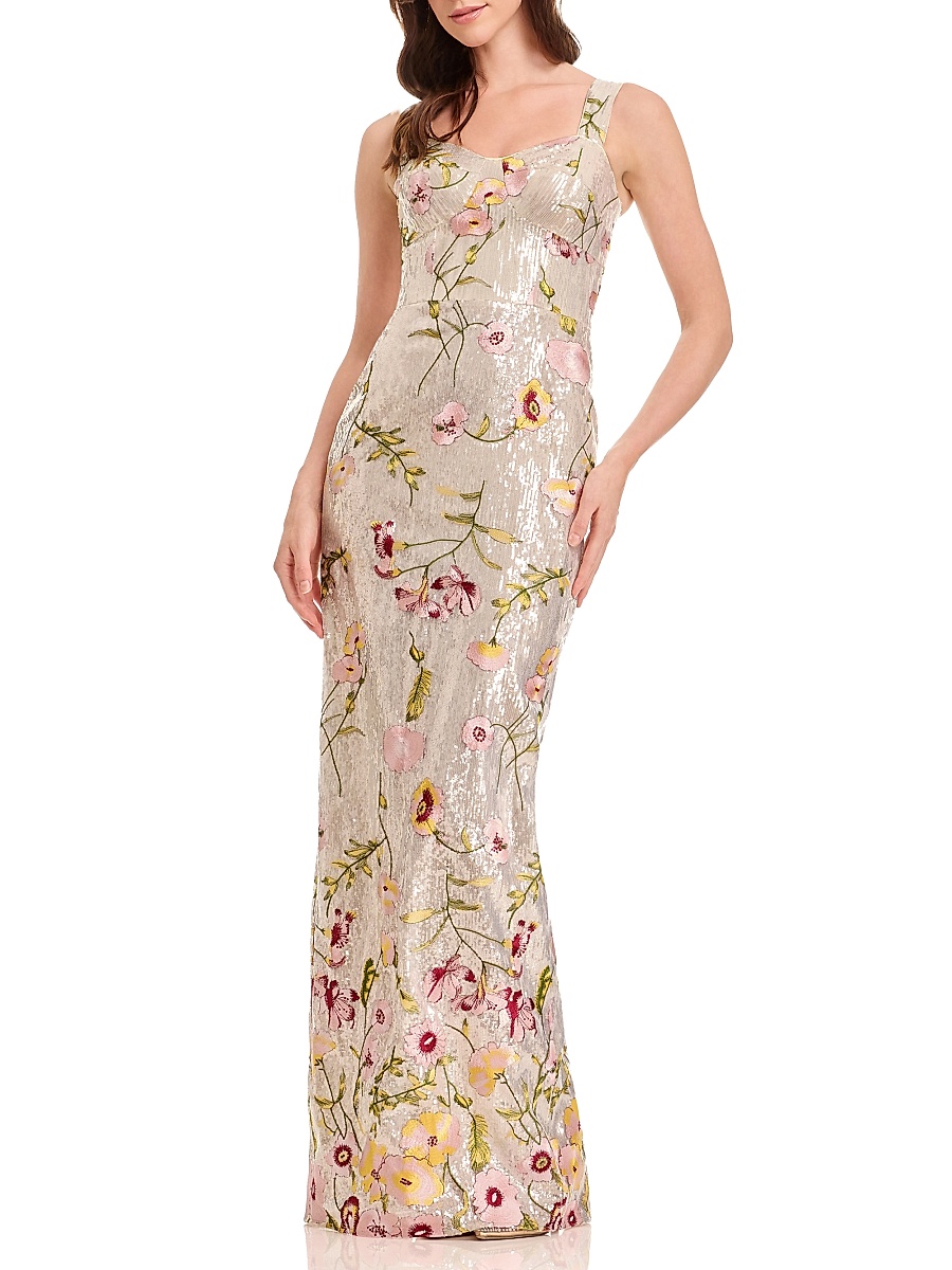 Dress The Population - Women's Reese Embroidered Floral Gown